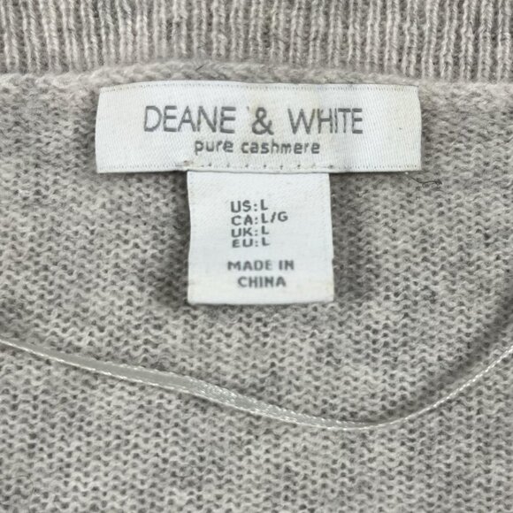 Deane & White Sweater Womens Large Oatmeal Cashmere Crewneck Stripe Sleeve Knit - Picture 2 of 9
